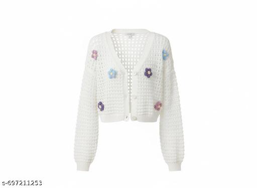 White floral cardigan  - Katha Vastrika
