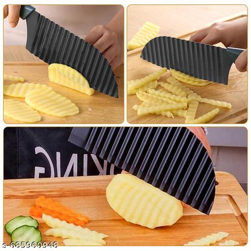 Crinkle Cutter Knife – Stainless Steel Wavy Blade for Potatoes, Carrots, Cucumbers, Fruits & Vegetables – Crinkle Cut Fry Cutter for Kids & Meal Prep - Kitchen Accessories Only