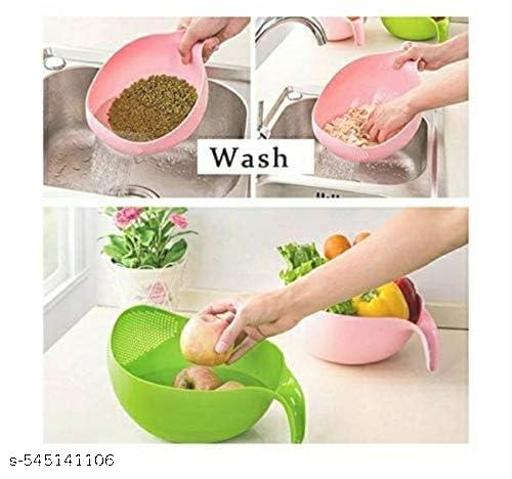 Multi-Purpose Strainer or Washer Bowl for Rice Fruits & Vegetable Rice Bowl , Rice Strainer, Bowl , Kitchen Gadget , Pack Of 2 Food Str, Vegetable Strainer , Kitchen Sieve , Washing Bowl , Unbreakable , Noodles Maker, Bowl Strainer for Rice, Fruits and Vegetables - Kitchen Accessories Only