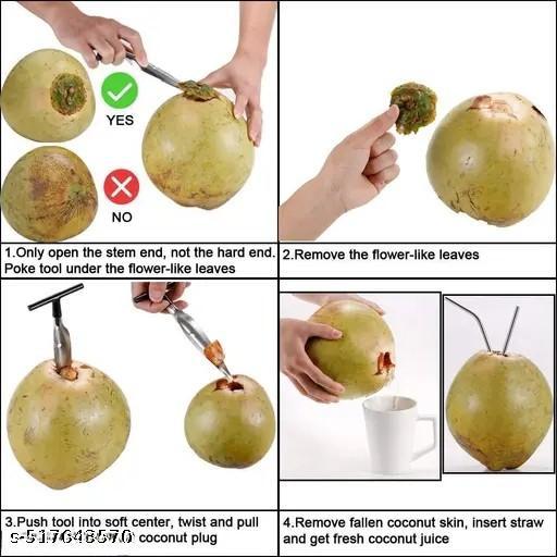 Stainless Steel Coconut Opener Tool, Coconut Driller with Comfortable Silicone Grip, Coconut Opener for Fresh Green Young Coconut Water-Works with Peeled Thai Young White Coconuts, Coconut Knife, Coconut Driller, Coconut Opener Machine, Coconut Opener Knife, Coconut Water Opener - Kitchen Accessories Only