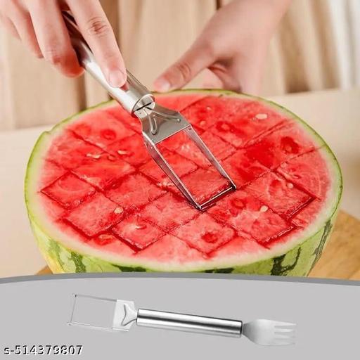 VATTU 2-in-1 Stainless Steel Fruit Cutter, Watermelon Fork Slicer Cutter for Home Kitchen Gadget, Slicer Tool, Dual Head Fruit Forks Slicer Knife - Kitchen Accessories Only