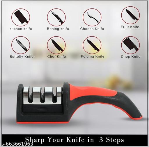 Manual Knife Sharpener Tool with 3-Stage System | Kitchen Knife Sharpener for Home Use | - Kitchen Accessories Only