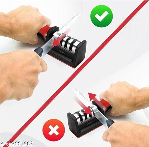 Manual Knife Sharpener Tool with 3-Stage System | Kitchen Knife Sharpener for Home Use | - Kitchen Accessories Only