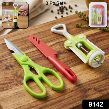 3 Pc Set Kitchen Tool Kit – Wine Bottle Opener, Knife, and Scissors Set - Kitchen Accessories Only
