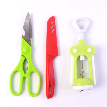 3 Pc Set Kitchen Tool Kit – Wine Bottle Opener, Knife, and Scissors Set - Kitchen Accessories Only