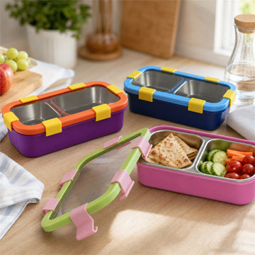 Stainless Steel Leak-Proof Lunch Box with 2 Compartments With Spoon & fork (1 Pc) - KPYARD