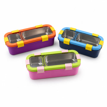 Stainless Steel Leak-Proof Lunch Box with 2 Compartments With Spoon & fork (1 Pc) - KPYARD