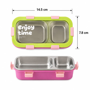 Stainless Steel Leak-Proof Lunch Box with 2 Compartments With Spoon & fork (1 Pc) - KPYARD