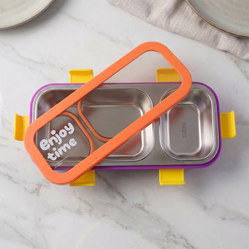 Stainless Steel Leak-Proof Lunch Box with 2 Compartments With Spoon & fork (1 Pc) - KPYARD
