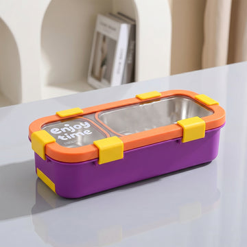 Stainless Steel Leak-Proof Lunch Box with 2 Compartments With Spoon & fork (1 Pc) - KPYARD