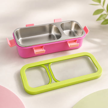 Stainless Steel Leak-Proof Lunch Box with 2 Compartments With Spoon & fork (1 Pc) - KPYARD