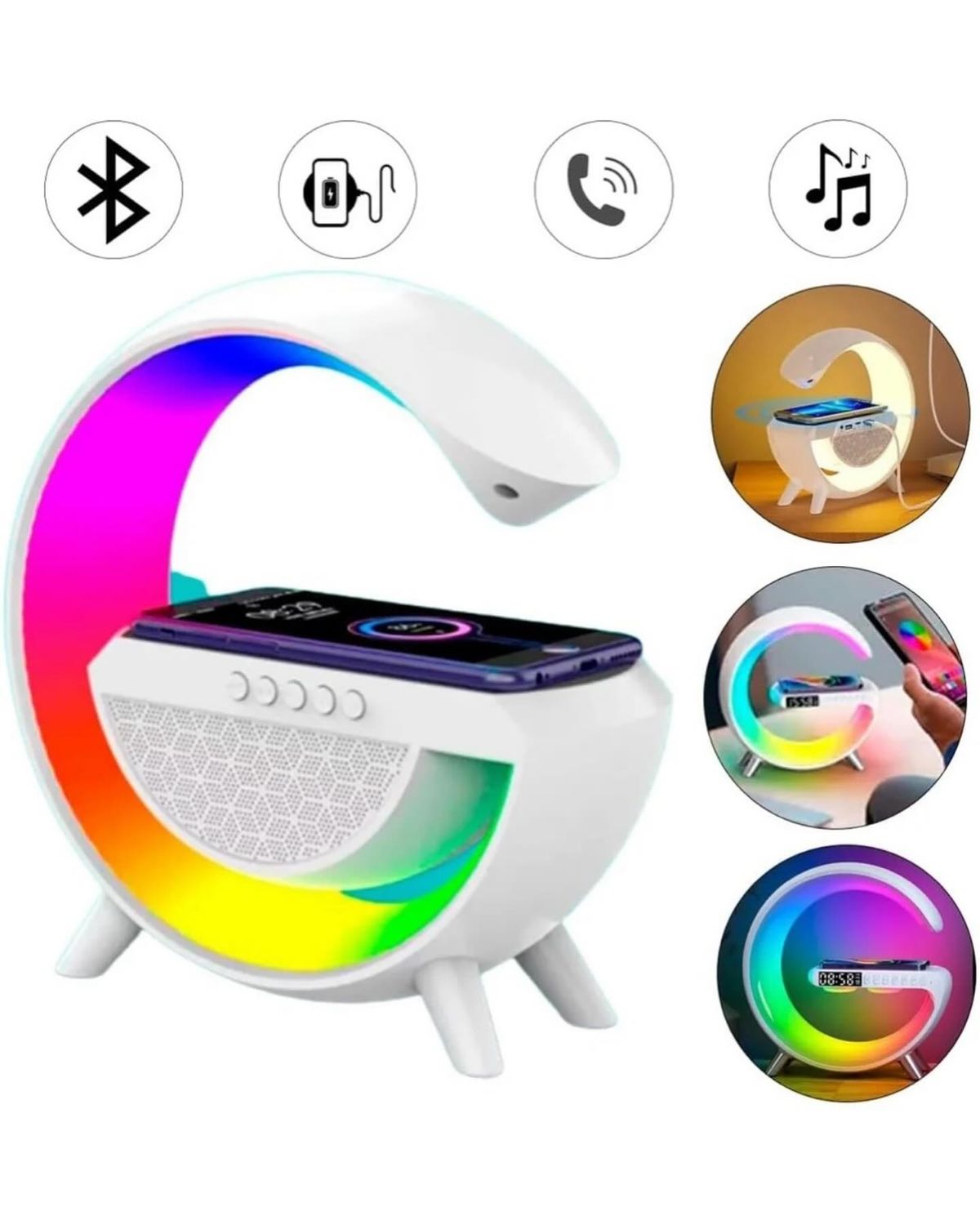 3-in-1 RGB LED Wireless Charging Speaker – Music Sync Ambient Light + Fast Qi Charger + Bluetooth Stereo Sound | Modern Bedside Lamp - KPYARD