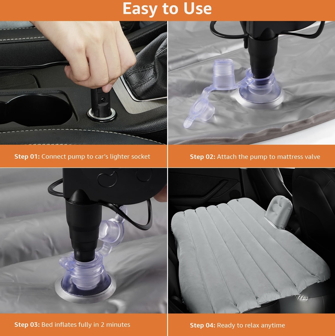 Inflatable Car Bed for Back Seat | Portable Car Sleeping Bed with Pump | Travel, Camping & Long Drive Air Mattress - LuxeLoom