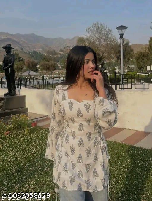 Ivory Bloom Printed Short Kurti - Lyca Vogue