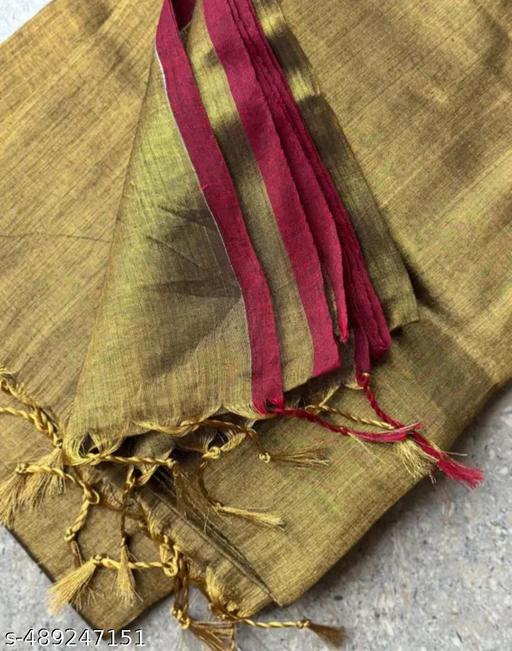 Antique Gold Tissue Cotton Saree with Ruby Border - Lyca Vogue