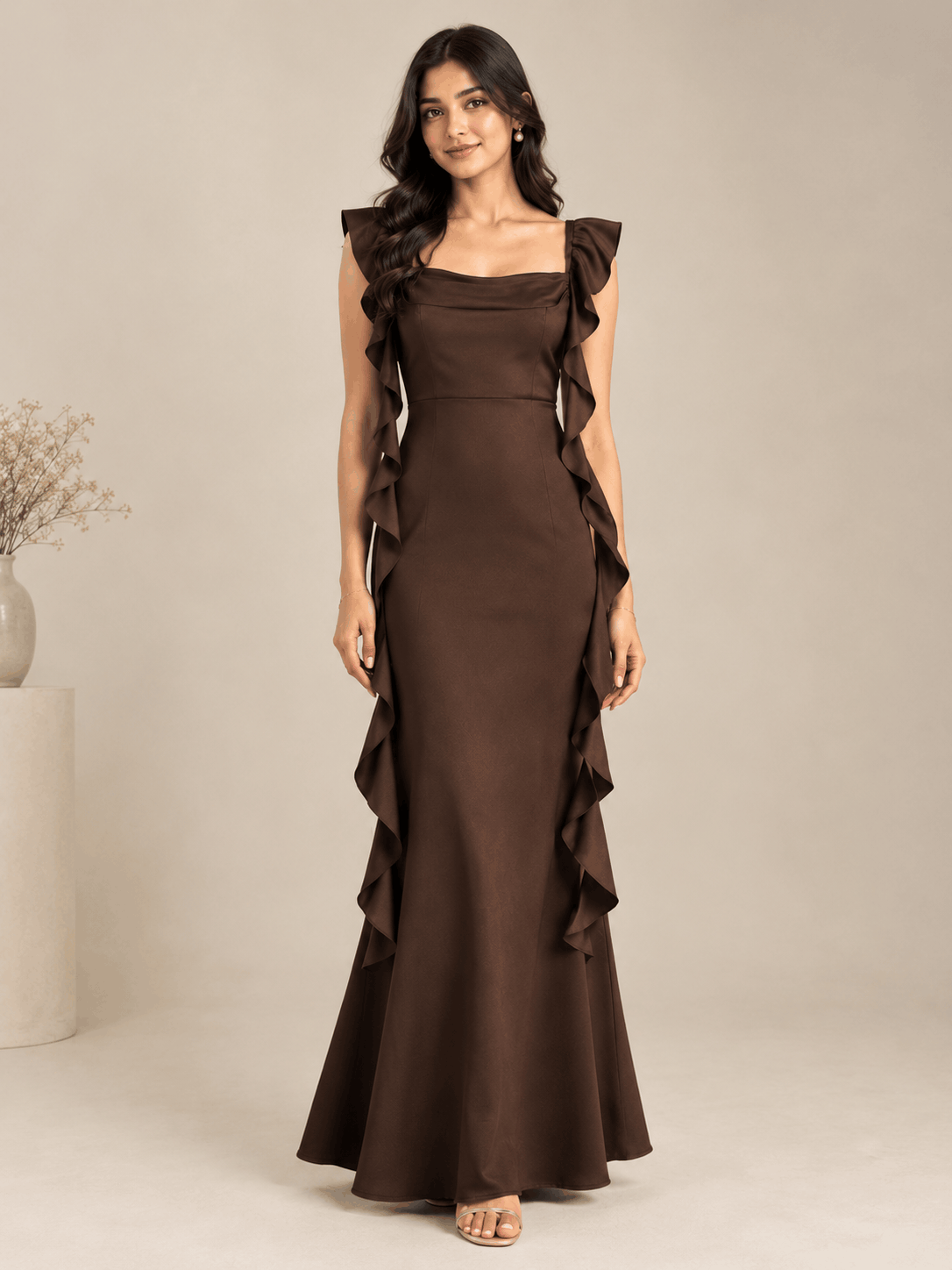 Elegant Ruffle﻿ Bodycon Maxi Dress - Lyca Vogue