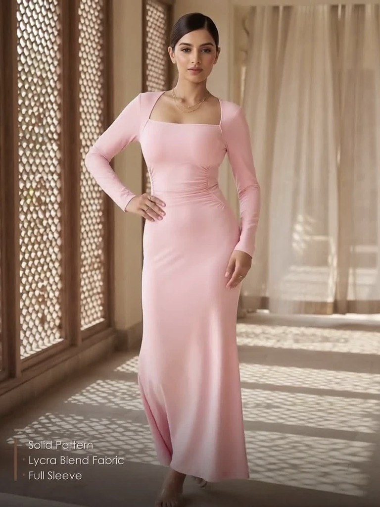 Blush Pink Flare Hem Bodycon Maxi Dress - Lyca Vogue