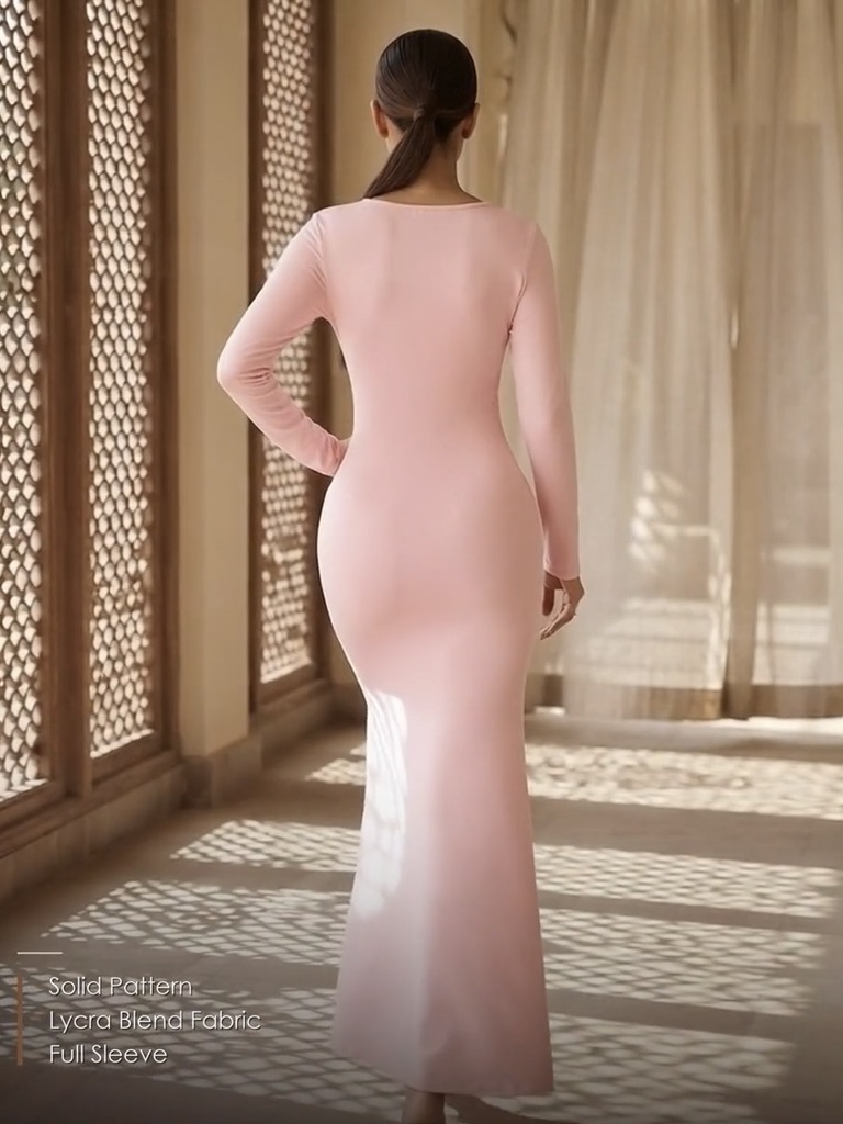 Blush Pink Flare Hem Bodycon Maxi Dress - Lyca Vogue