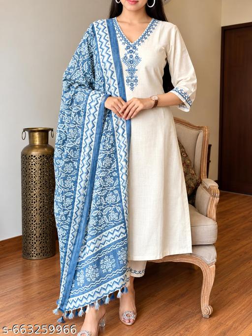 Lyca Shankh Khadi Cotton Kurti Set - Lyca Vogue