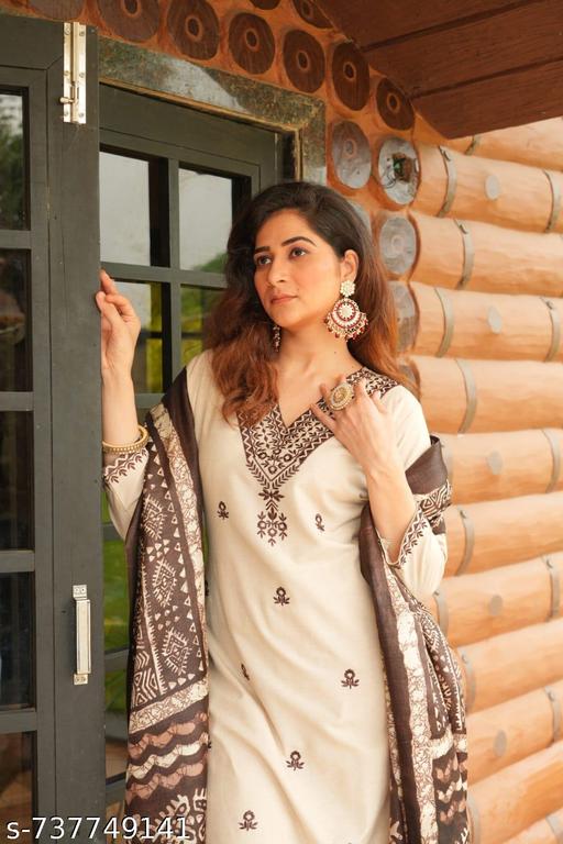 Lyca Noor Embroidered Cotton Kurta Set with Dupatta - Lyca Vogue