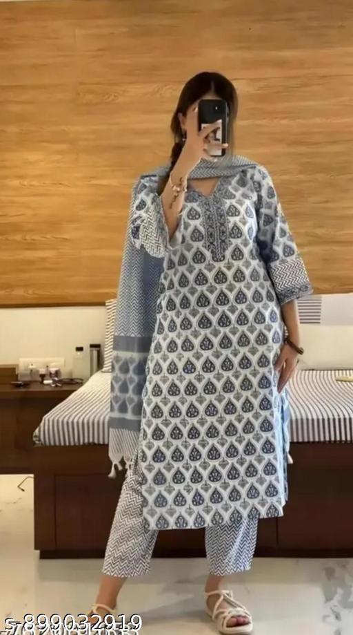 Lyca Vidusha Blue Bloom Cotton Kurta Set - Lyca Vogue
