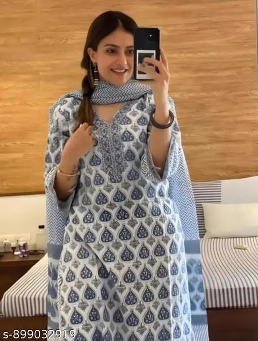 Lyca Vidusha Blue Bloom Cotton Kurta Set - Lyca Vogue