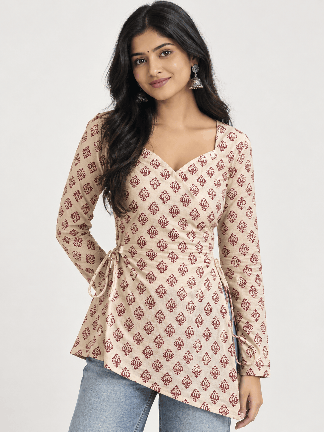 Blush Bloom Printed Tie-Waist Top - Lyca Vogue