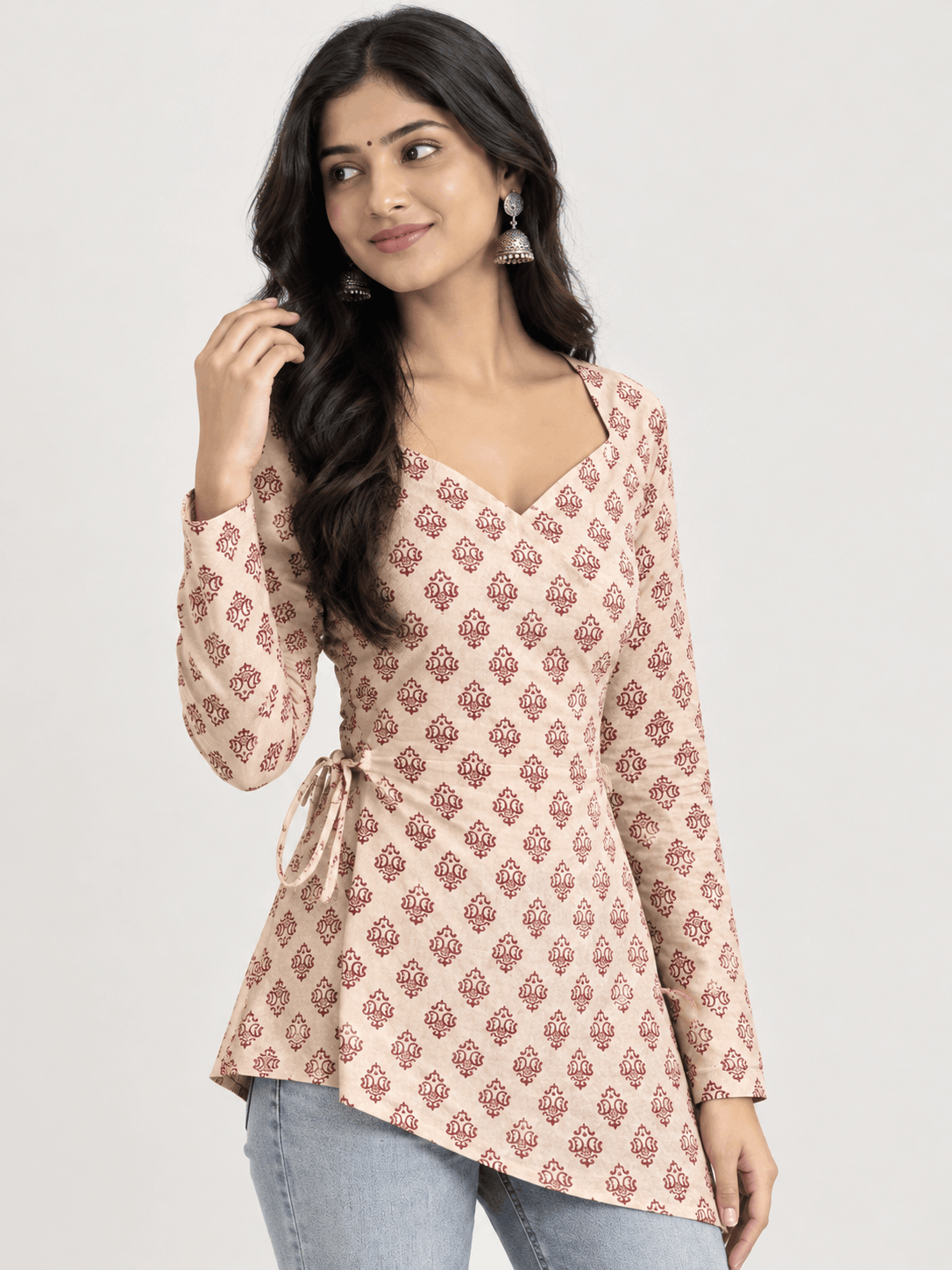 Blush Bloom Printed Tie-Waist Top - Lyca Vogue