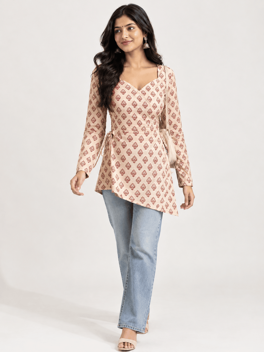 Blush Bloom Printed Tie-Waist Top - Lyca Vogue