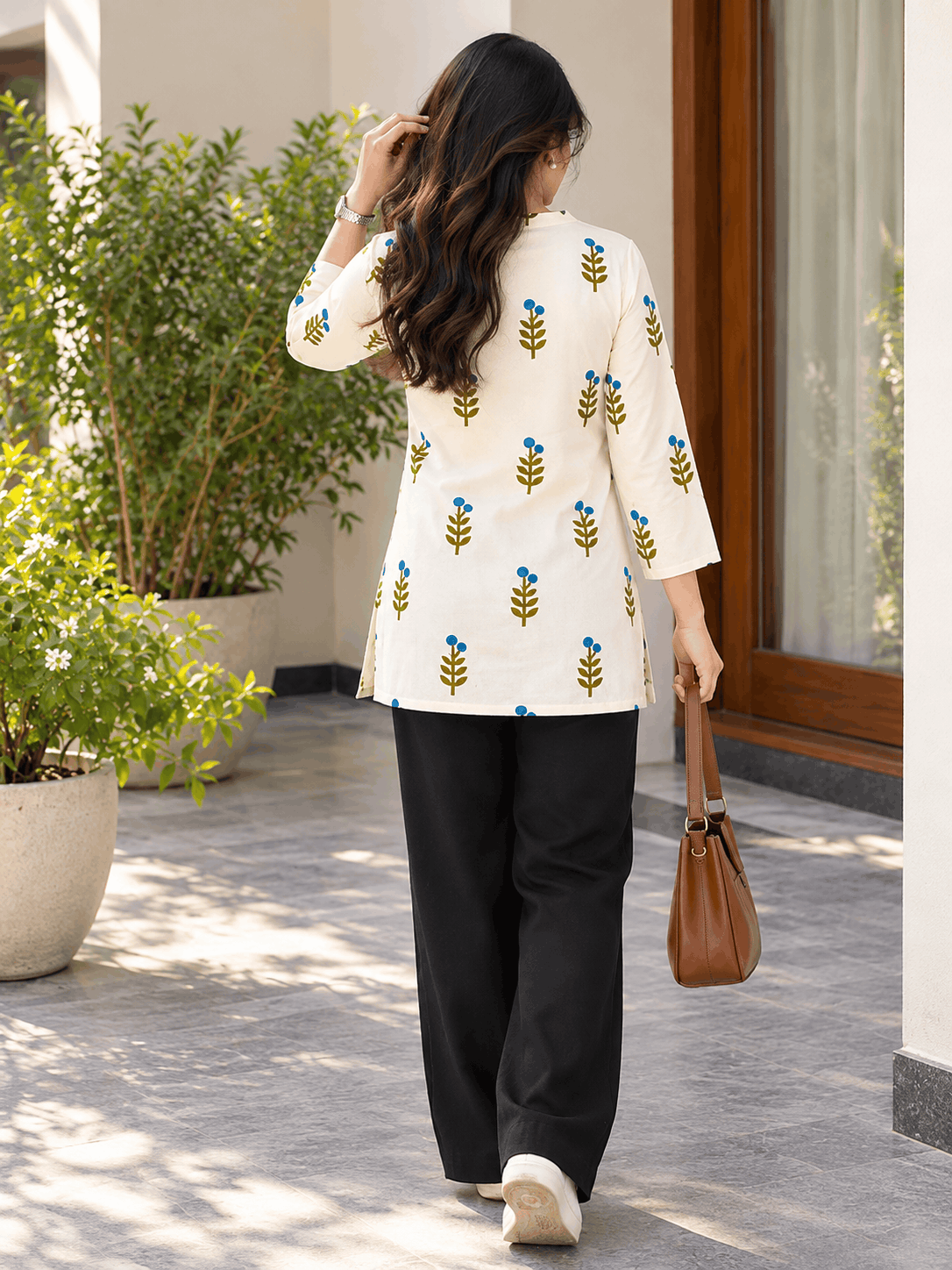 Ivory Meadow Floral Short Kurti - Lyca Vogue
