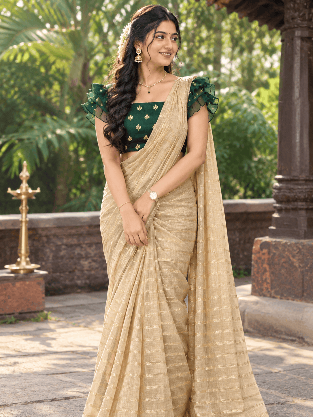 Golden Champagne Glow Saree - Lyca Vogue