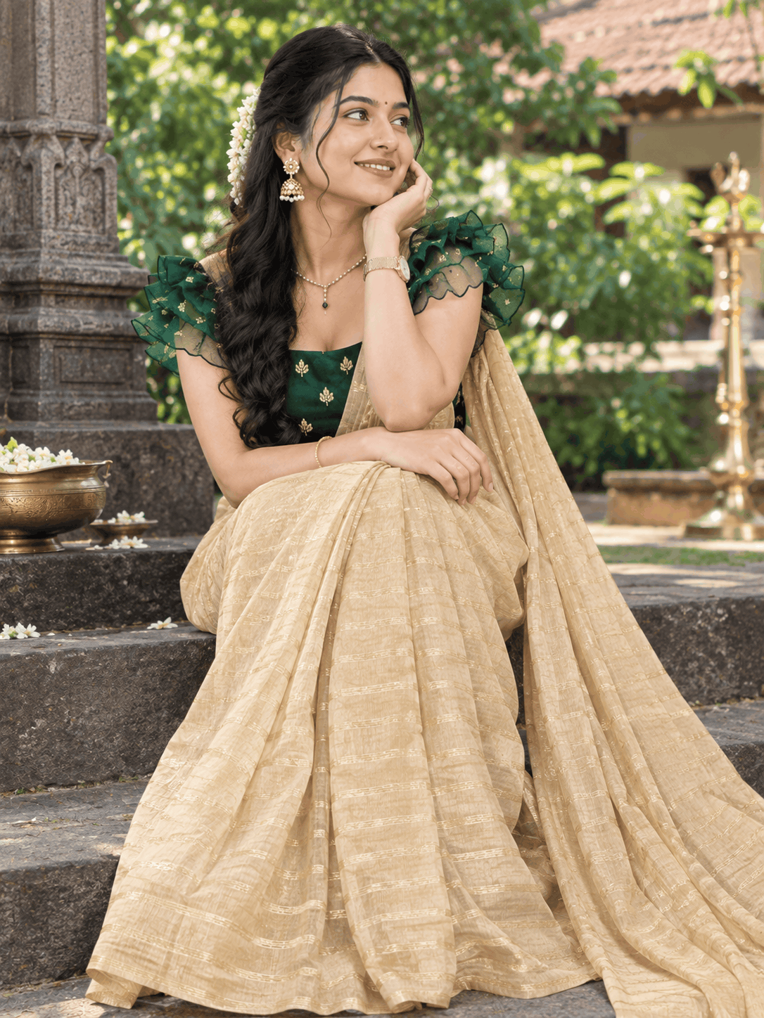 Golden Champagne Glow Saree - Lyca Vogue