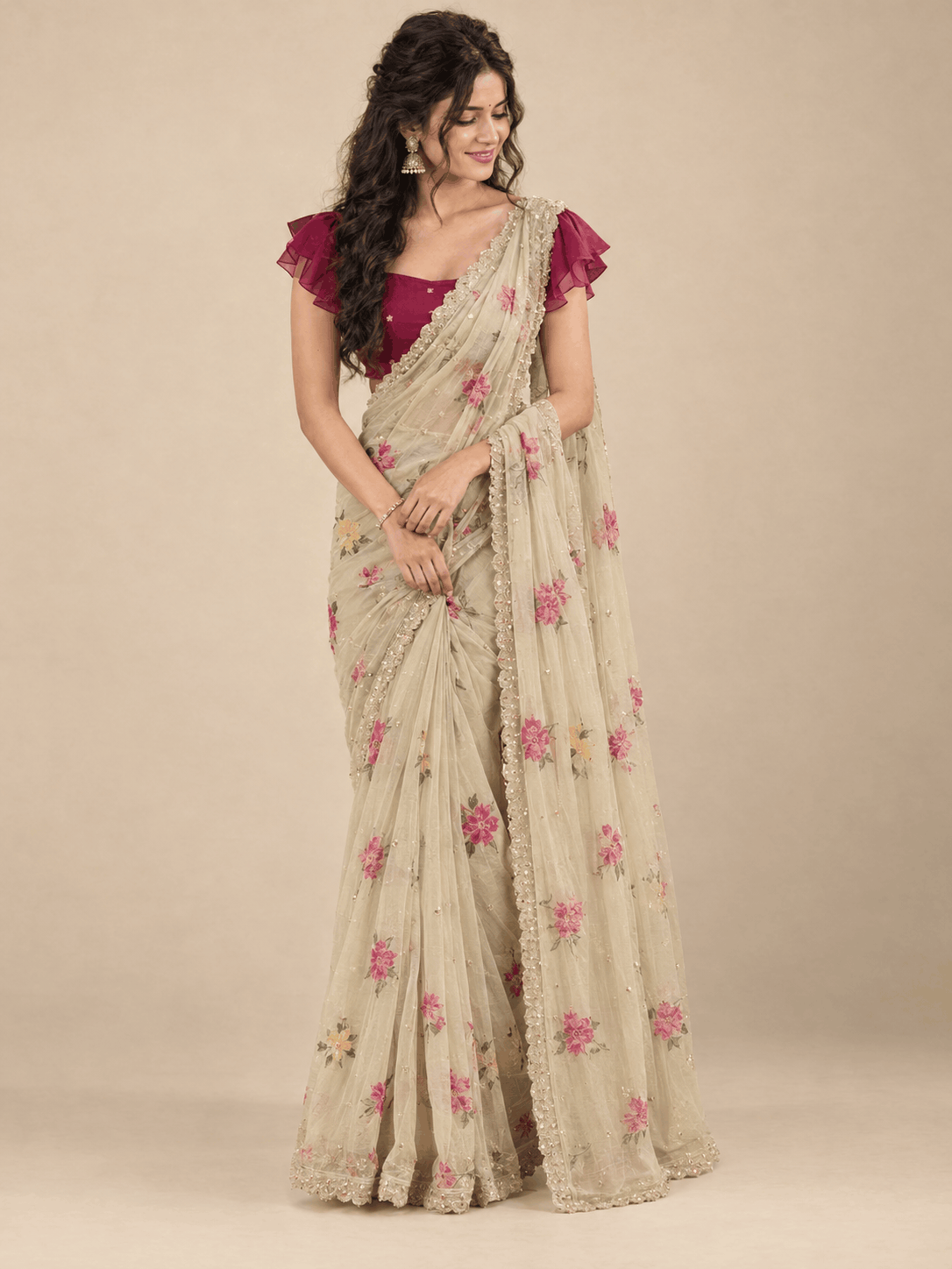Ivory Blossom Royale Saree - Lyca Vogue