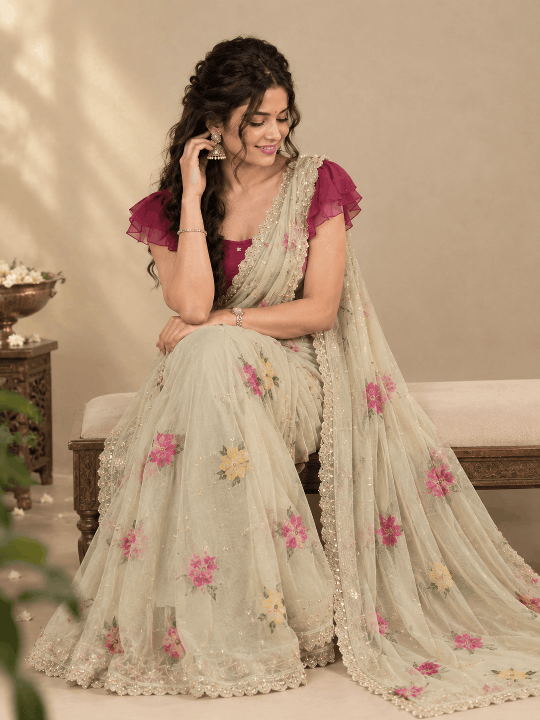 Ivory Blossom Royale Saree - Lyca Vogue