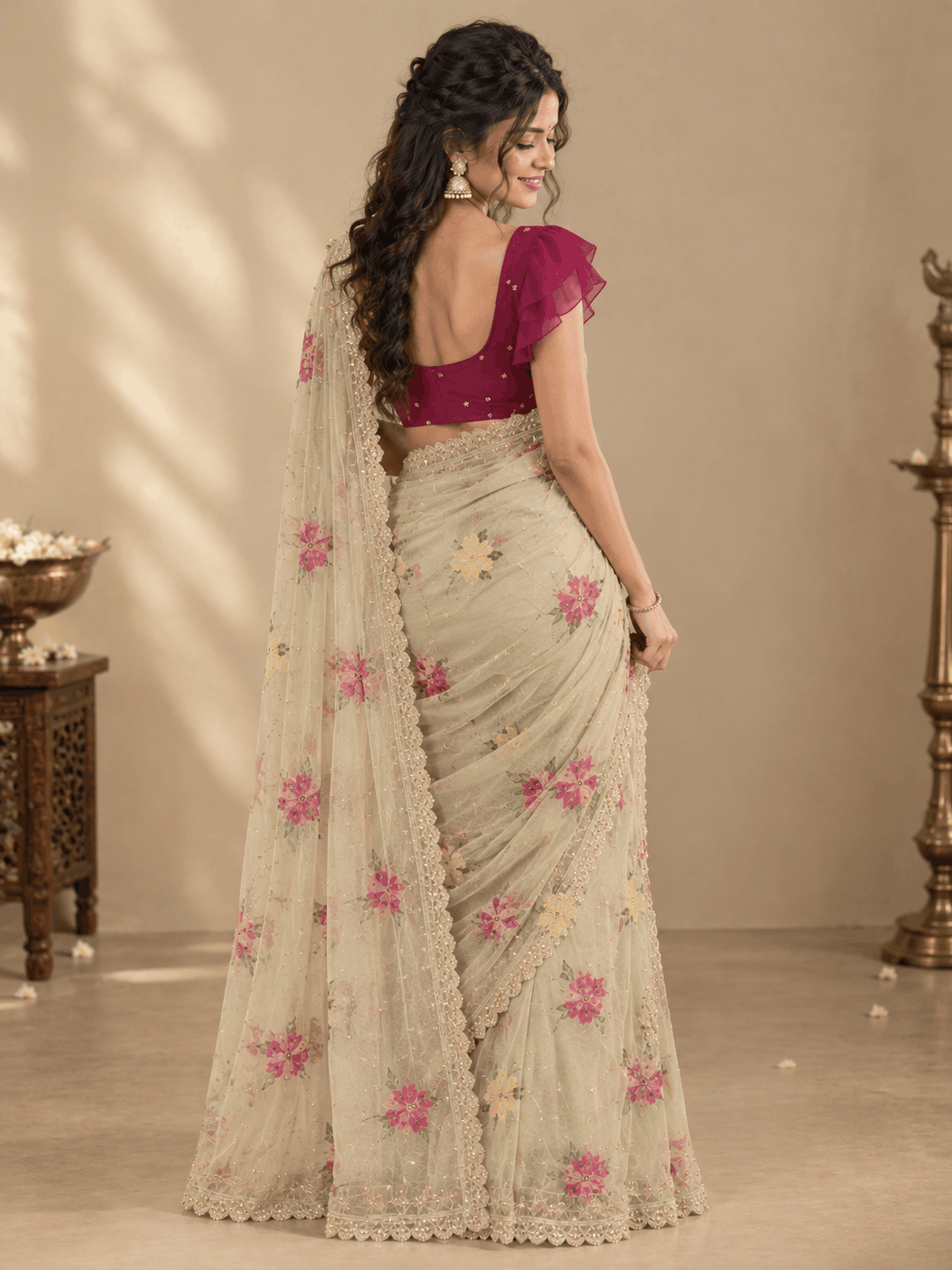 Ivory Blossom Royale Saree - Lyca Vogue
