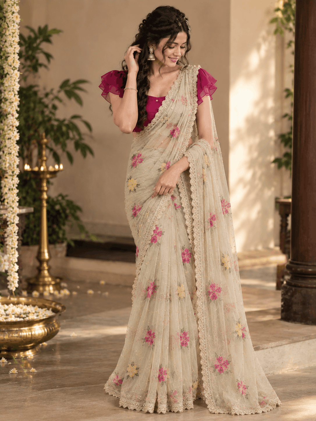 Ivory Blossom Royale Saree - Lyca Vogue