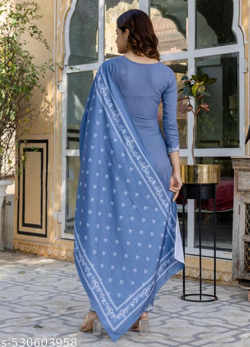 anarkali suit women | kurti set with dupatta | kurti pant set with dupatta | cotton kurta set with dupatta | patiala suit readymade | Women Embroidery Bollywood Style Kurta and Pant set with Dupatta - MC FASHIONS