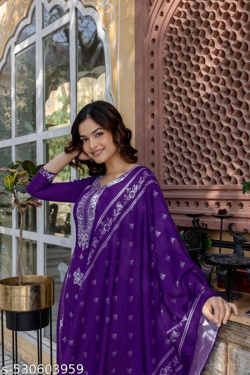 anarkali suit women | kurti set with dupatta | kurti pant set with dupatta | cotton kurta set with dupatta | patiala suit readymade | Women Embroidery Bollywood Style Kurta and Pant set with Dupatta - MC FASHIONS