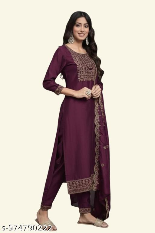 Women Embroidered Kurti Pant With Duppta Set  - MC FASHIONS