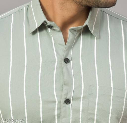 Men's Premium Mintgreen White Vertical Striped Cotton Blend Full Sleeve Casual & Formal Shirt | Regular Fit Stylish Office, Party & Daily Wear Shirt for Men - MC FASHIONS
