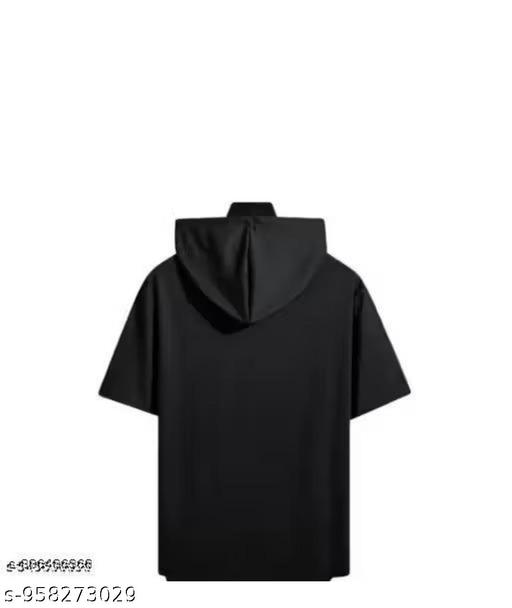 Men's Black Smile Print Hooded Half Sleeve T-Shirt - MC FASHIONS