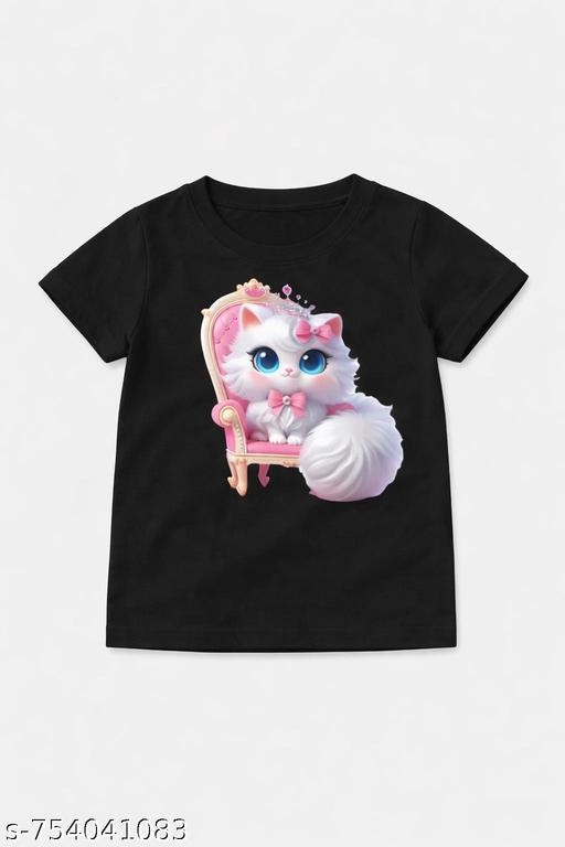 Pack of 3 Cute Cartoon Cat Printed Girls T-Shirts – Soft Cotton Kids Casual Wear (Any 3 Designs) - MC FASHIONS