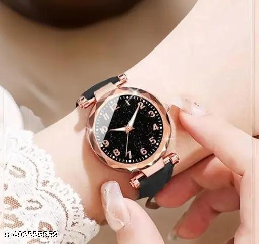 Stylish Classy Designer Black Starry Sky Numeral Dial Leather belt Wrist Watch Girls Fashion Analog Watch - For Women Casual Round Quartz Watch for Daily Life New Collection Women's Watch Shiny Fashion Quartz Watch Casual Style Ladies Watch (Only Watch ) - MC FASHIONS