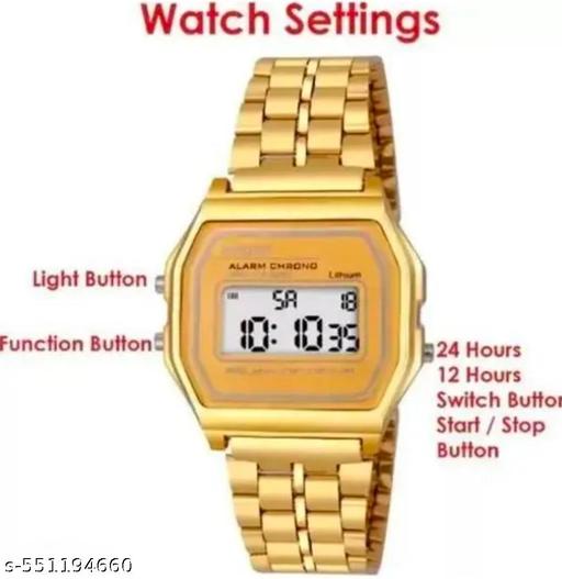 Trendy Gold Colour Square Dial Digital Watch for Womens n Mens  - MC FASHIONS