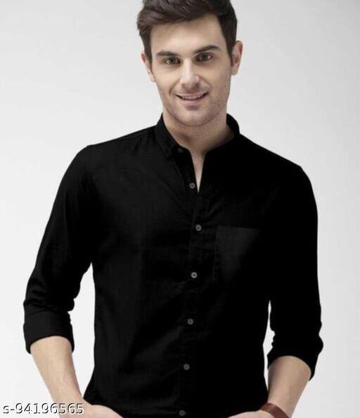 FATTY MOUSE Men’s Solid Black Shirt | Full Sleeve Regular Fit Cotton Blend Shirt for Men | Office, Party & Casual Wear - MC-FASHIONS.COM