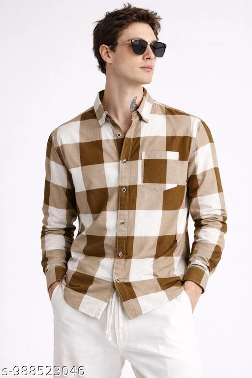 Men's Premium Green & White Checked Full Sleeve Casual Shirt - MC-FASHIONS.COM