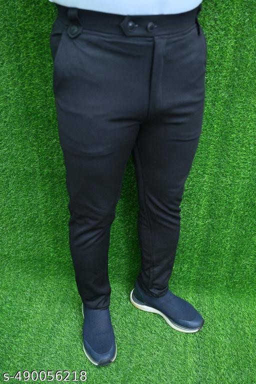 कॉम्ब्रेडेड पुरुषों के स्लिम फिट काले लाइक्रा मिश्रण की पैंट - MC-FASHIONS.COM