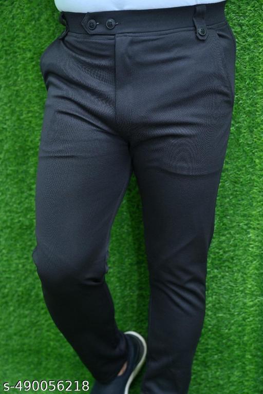 कॉम्ब्रेडेड पुरुषों के स्लिम फिट काले लाइक्रा मिश्रण की पैंट - MC-FASHIONS.COM