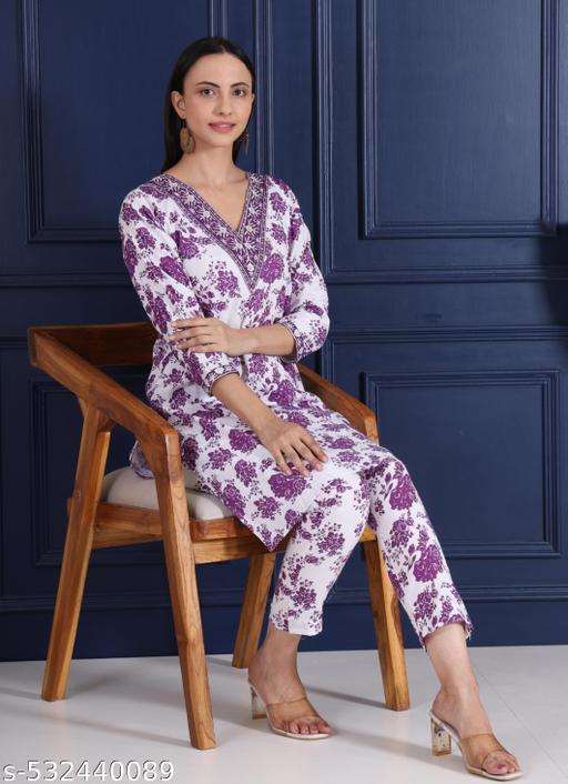 lavender printed kurta set with bottom wear  - MC-FASHIONS.COM