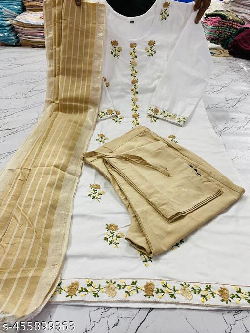 कढाई केलेला कुर्ती पँट आणि दुपट्टा सेट - MC-FASHIONS.COM